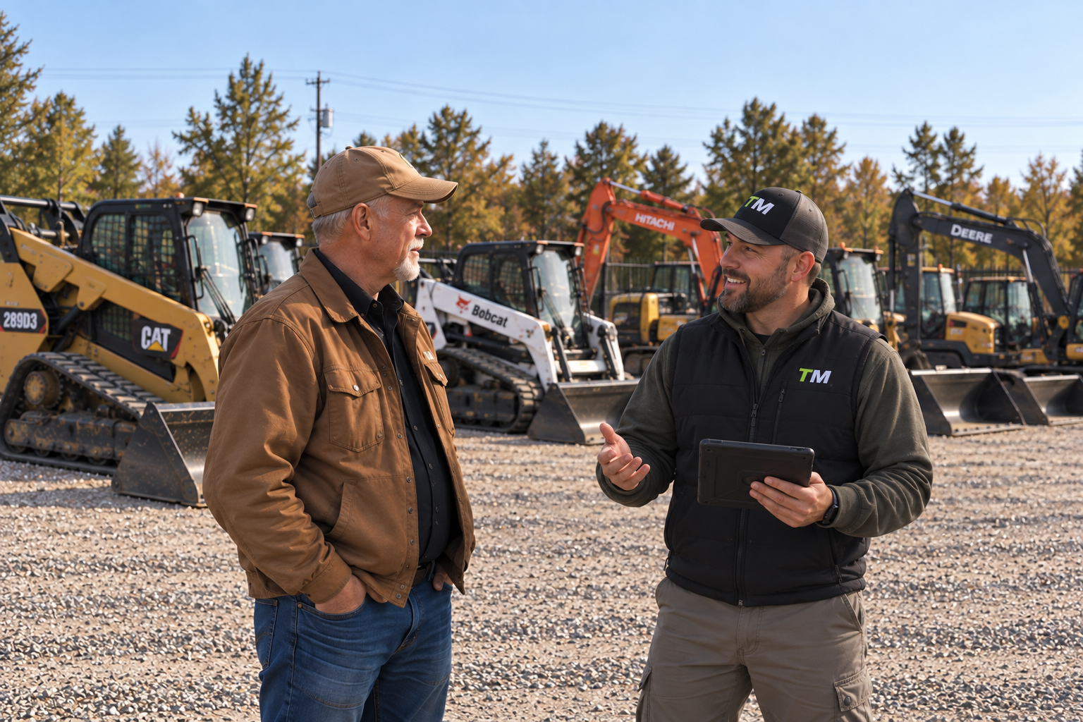 A Terrain Machinery specialist shaking hands with a customer outside the dealership