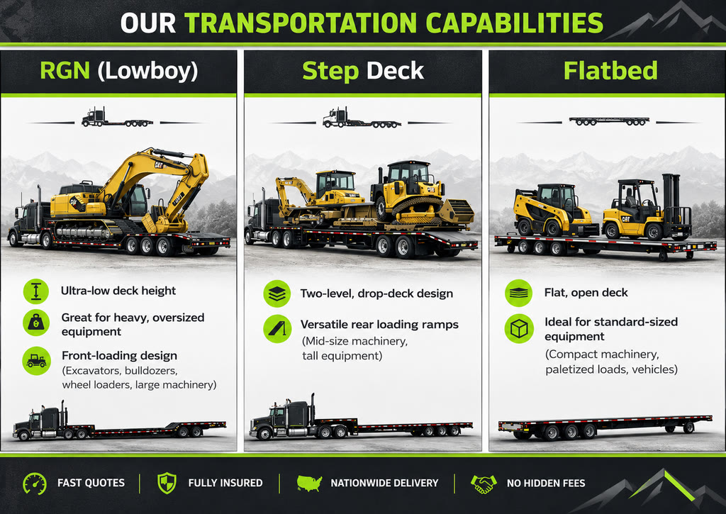 Trailer options for heavy equipment transport